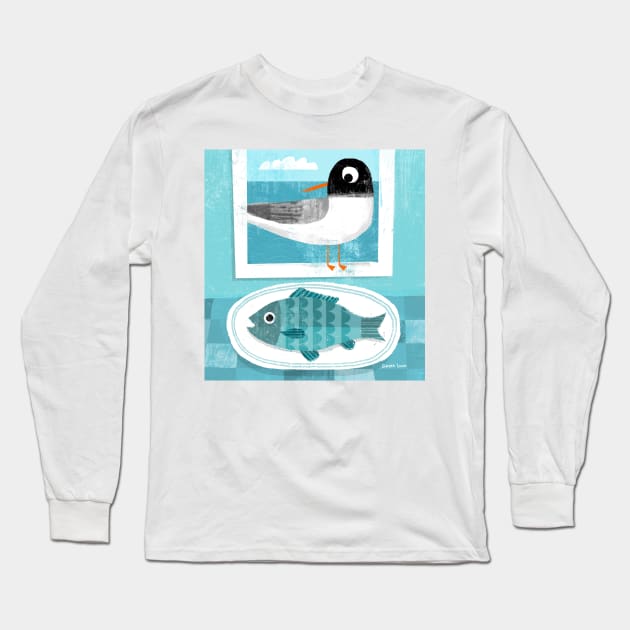 Black Headed Gull with Fish Long Sleeve T-Shirt by Gareth Lucas